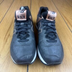 New Balance 574 Sneakers Womens 9.5 Black‎ Rose Gold Metallic Accent Shoes
